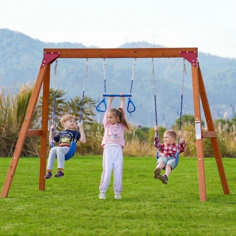 Plac zabaw ogrodowy dla dzieci huśtawka drewniana 3 osobowa Funland I