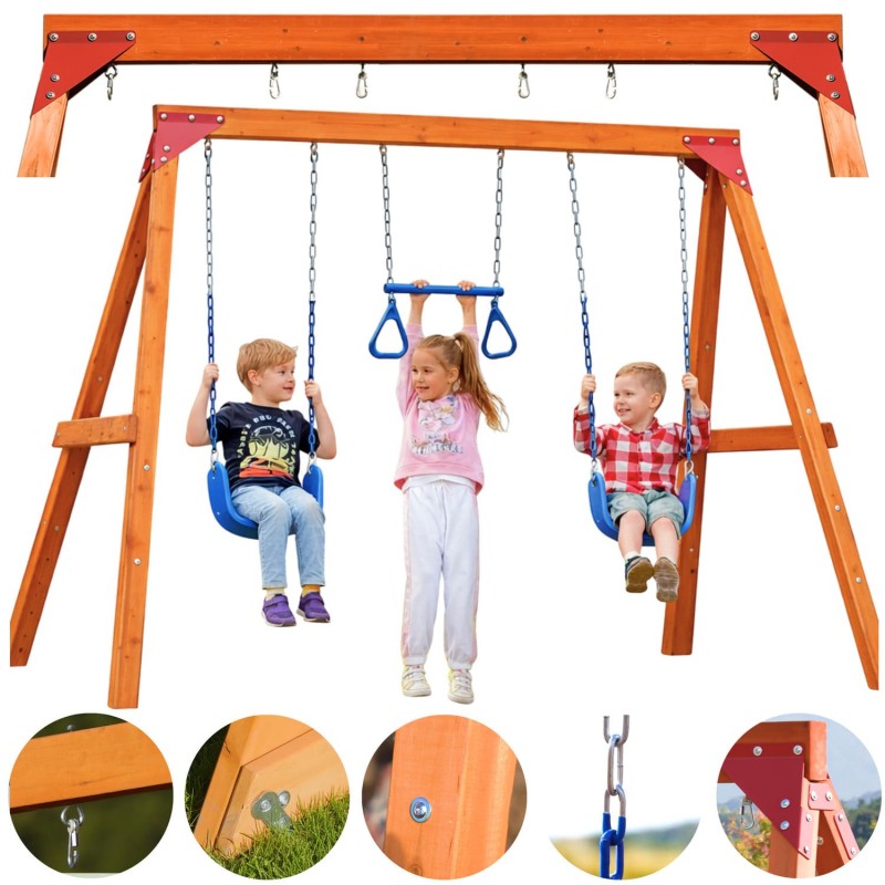 Plac zabaw ogrodowy dla dzieci huśtawka drewniana 3 osobowa Funland I