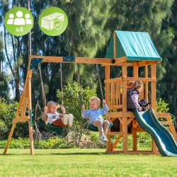 Plac zabaw ogrodowy dla dzieci drewniany huśtawka zjeżdżalnia 4 osobowa Funland II