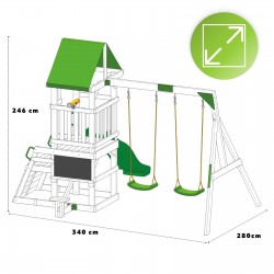 Plac zabaw ogrodowy dla dzieci drewniany huśtawka zjeżdżalnia 4 osobowa Funland II