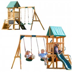 Plac zabaw ogrodowy dla dzieci drewniany huśtawka zjeżdżalnia 4 osobowa Funland II