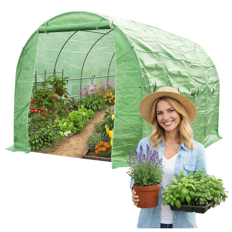 Tunel foliowy szklarnia ogrodowa 4 x 2 m Zielony - Oxalis II GRINDI - 1