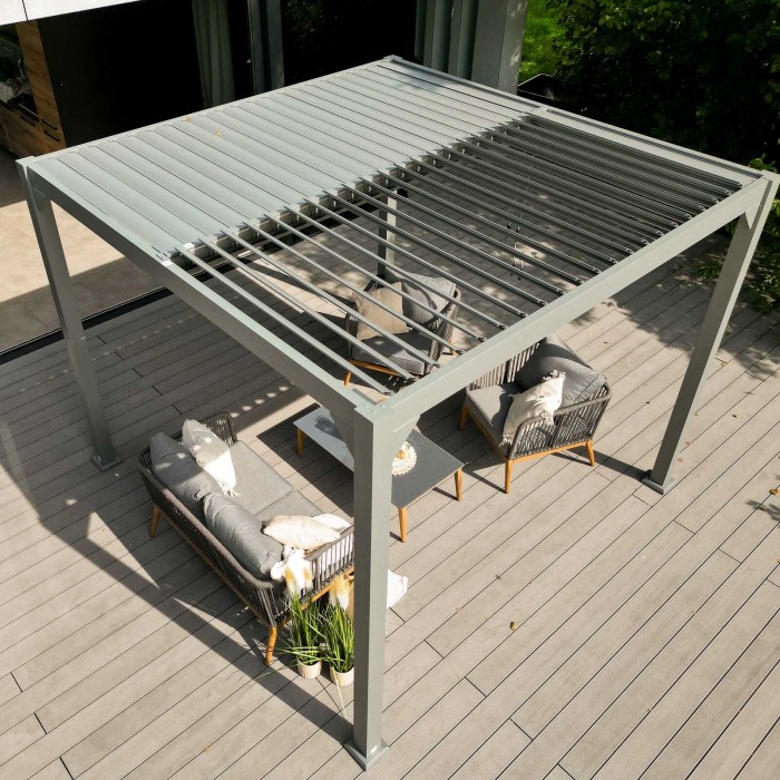 Zestaw Pergola tarasowa, szara aluminiowa - Kea VI 4x4m + ścianka PC + żaluzje GRINDI IN THE GARDEN - 7