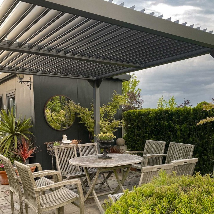 Zestaw Pergola tarasowa, szara aluminiowa - Kea II 3x4m + ścianka PC + żaluzje GRINDI IN THE GARDEN - 8