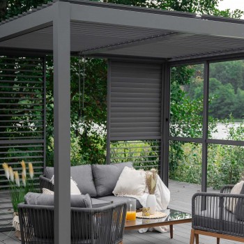 Zestaw Pergola tarasowa, szara aluminiowa - Kea II 3x4m + ścianka PC + żaluzje GRINDI IN THE GARDEN - 10