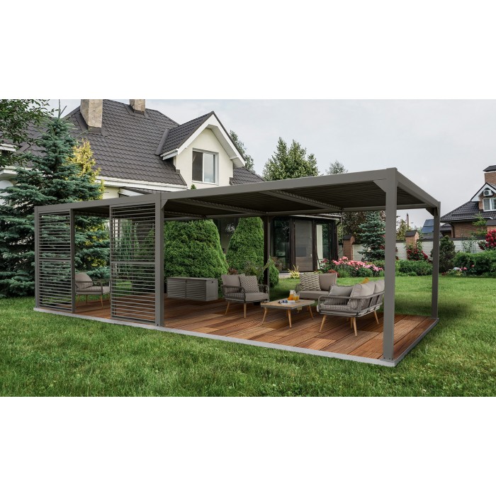 Pergola tarasowa, szara aluminiowa z otwieranym dachem - Kea V 8x4m Grindi - 3