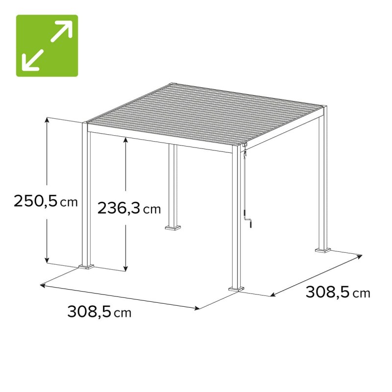 Pergola tarasowa aluminiowa wolnostojąca z lamelami 3x3 m szara – Paxi I