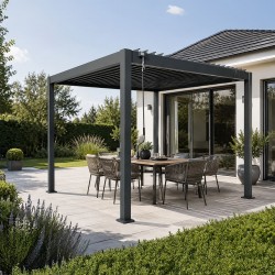 Pergola tarasowa aluminiowa wolnostojąca z lamelami 3x3 m szara – Paxi I