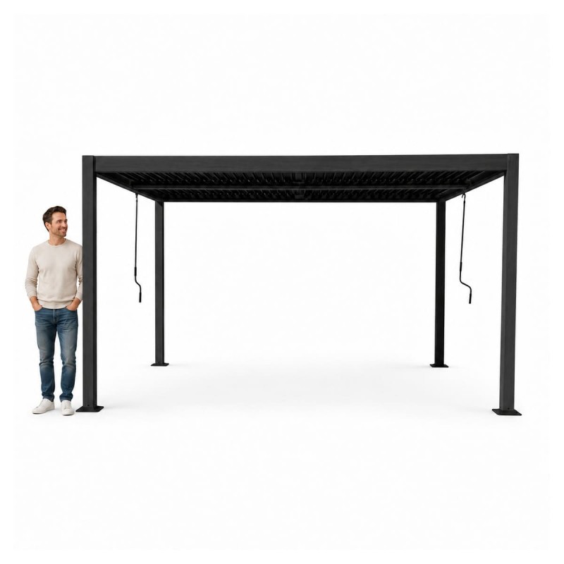 Pergola tarasowa aluminiowa wolnostojąca z lamelami alu 3x4 m szara – Evia II