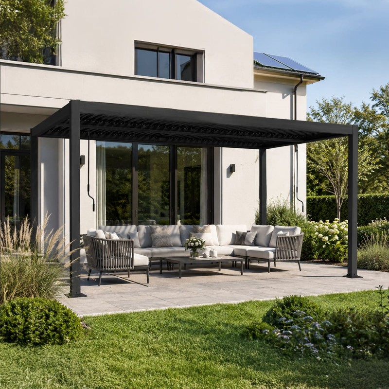 Pergola tarasowa aluminiowa wolnostojąca z lamelami alu 3x4 m szara – Evia II