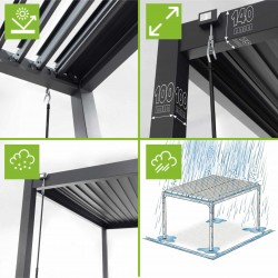 Pergola tarasowa aluminiowa wolnostojąca z lamelami alu 3x3 m szara – Evia I