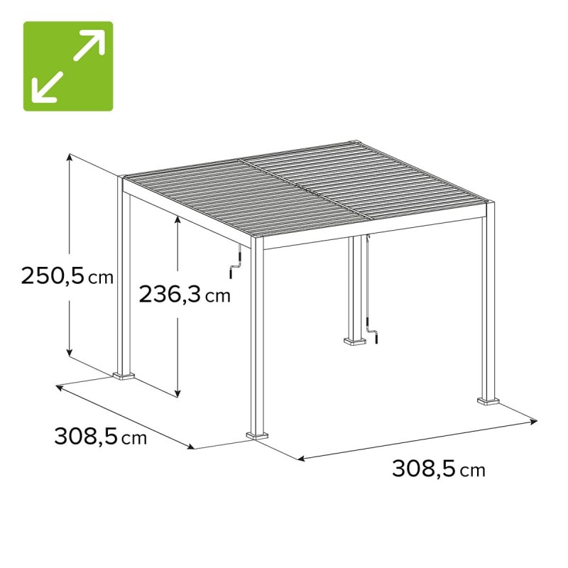 Pergola tarasowa aluminiowa wolnostojąca z lamelami alu 3x3 m szara – Evia I