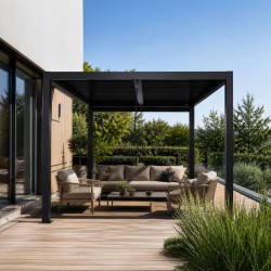 Pergola tarasowa aluminiowa wolnostojąca z lamelami alu 3x3 m szara – Evia I