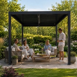 Pergola tarasowa aluminiowa wolnostojąca z lamelami alu 3x3 m szara – Evia I