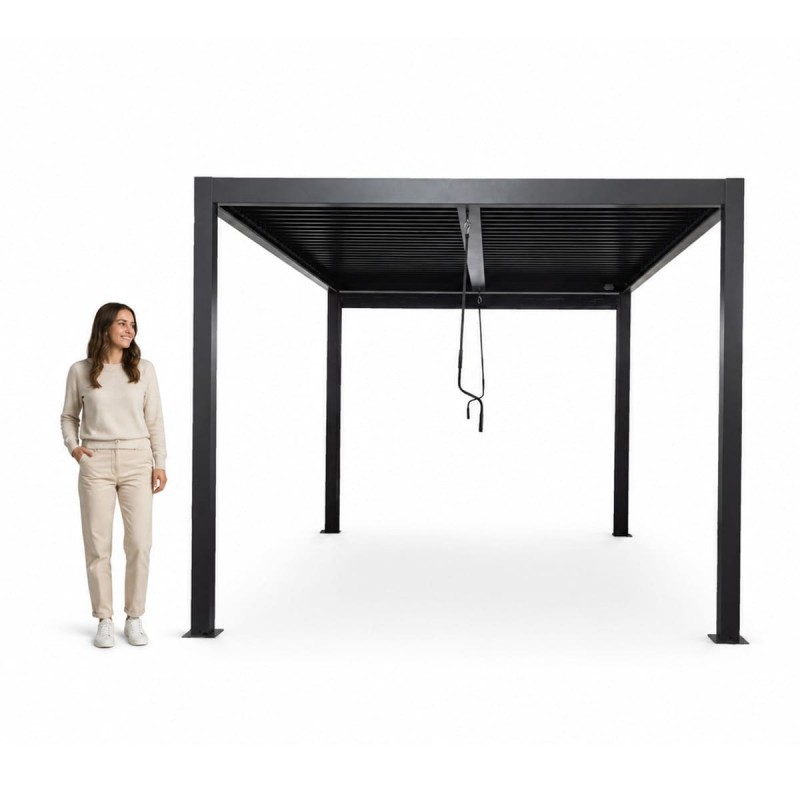 Pergola tarasowa aluminiowa wolnostojąca z lamelami alu 3x3 m szara – Evia I