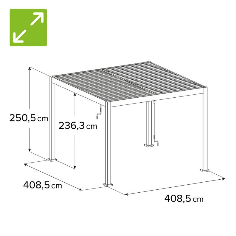 Pergola tarasowa aluminiowa wolnostojąca z lamelami alu 4x4 m szara – Evia VI