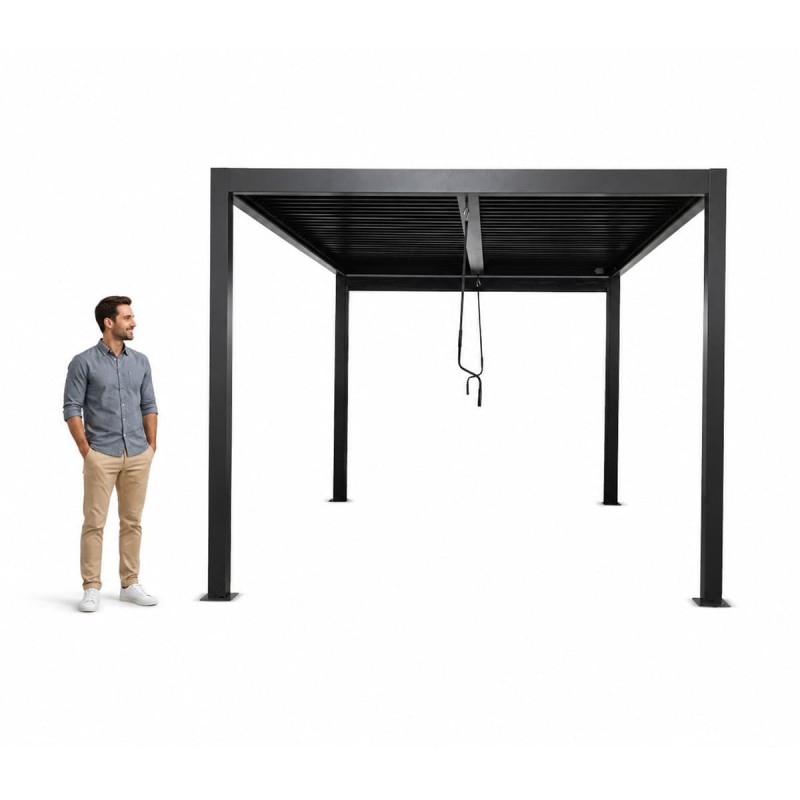 Pergola tarasowa aluminiowa wolnostojąca z lamelami alu 4x4 m szara – Evia VI