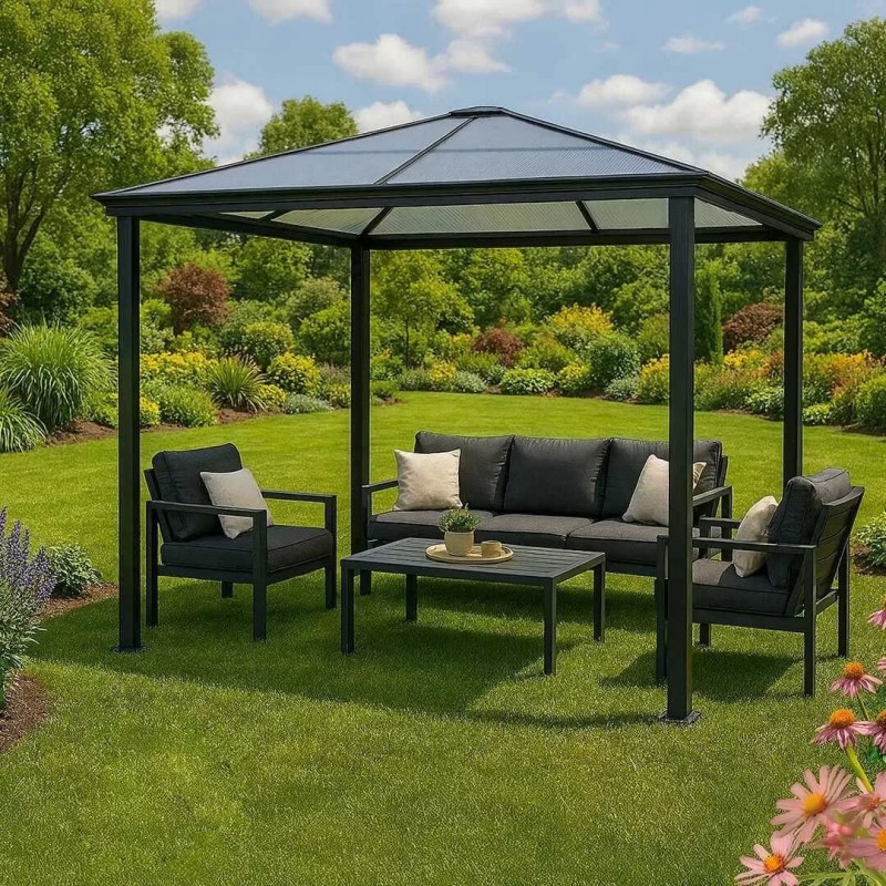 Altana ogrodowa aluminiowa, antracytowa - Libra I 3x3m GRINDI IN THE GARDEN - 5