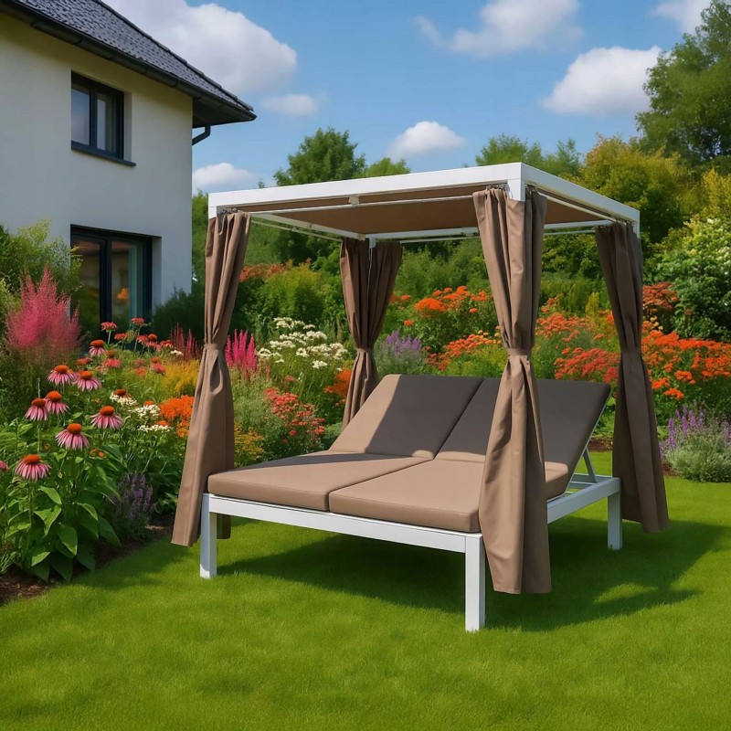 Pergola leżak ogrodowy z zadaszeniem - Kayan I - 207x147x205 biała GRINDI - 1