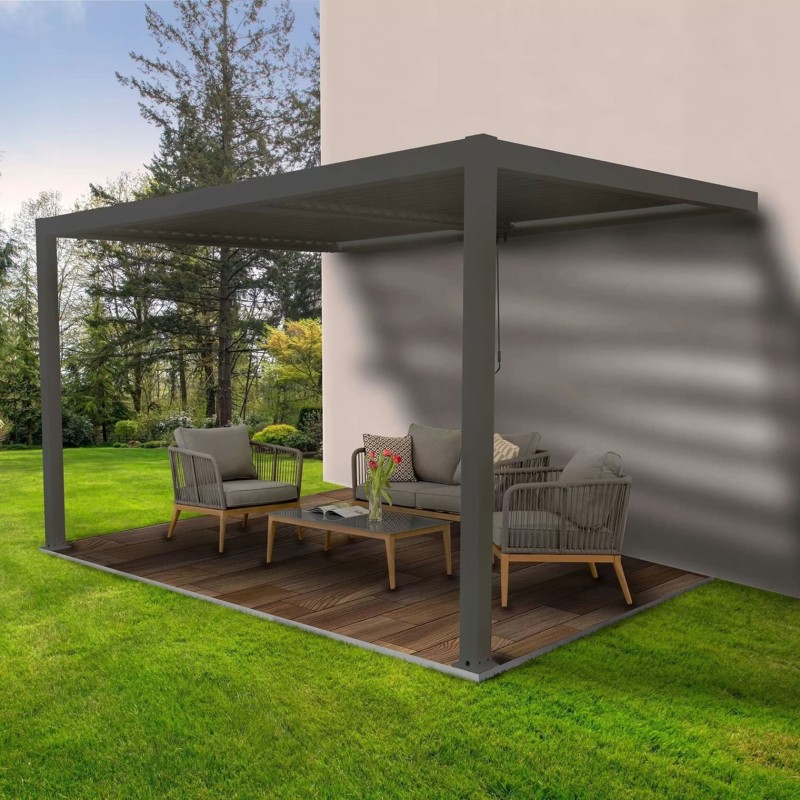 Pergola tarasowa przyścienna aluminiowa, szara - Kea VII 4x3m GRINDI IN THE GARDEN - 6