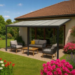 Pergola tarasowa przyścienna aluminiowa, szara - Nea II 5x3m GRINDI - 1
