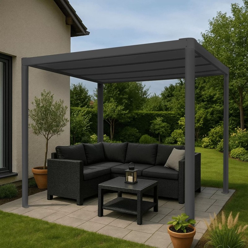 Pergola tarasowa, szara aluminiowa automatyczny dach - Paros I 3x4m GRINDI IN THE GARDEN - 14