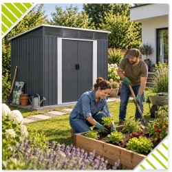 Domek ogrodowy metalowy, szary - Ribes II - 236x238x202 Grindi - 16