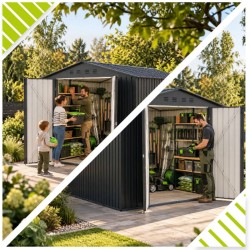 Domek ogrodowy metalowy 1,32 x 1,95 x 1,95 m szary - Domek narzędziowy Sorbus VI GRINDI IN THE GARDEN - 5