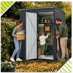 Domek ogrodowy metalowy 107x159x187 - Tilia II, szary Grindi - 6