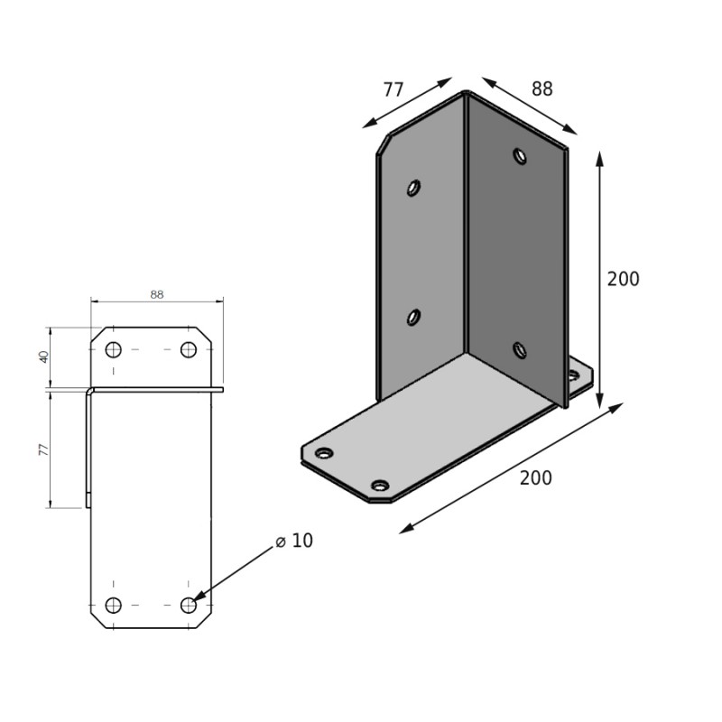 Łącznik ścienny belki 90x200x3,0 zielony - GHL 5 Grindi - 3