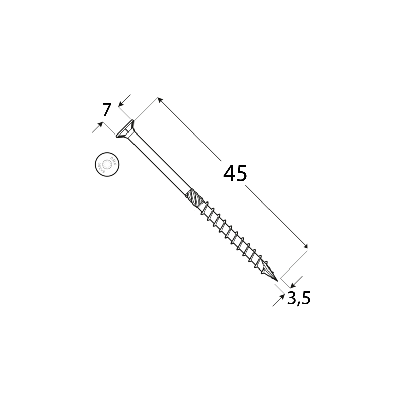 Wkręt ciesielski z łbem stożkowym 3,5 mm - CS - karton DMX - 7