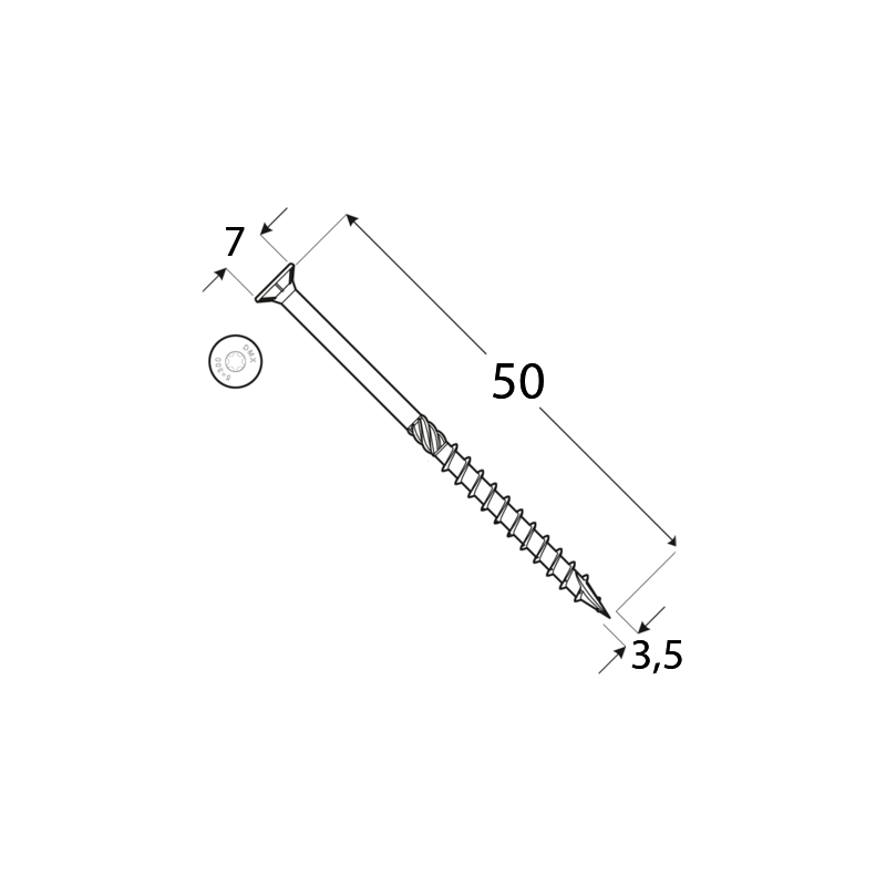 Wkręt ciesielski z łbem stożkowym 3,5 mm - CS - karton DMX - 8