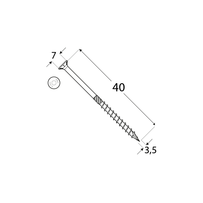 Wkręt ciesielski z łbem stożkowym 3,5 mm - CS - karton DMX - 5