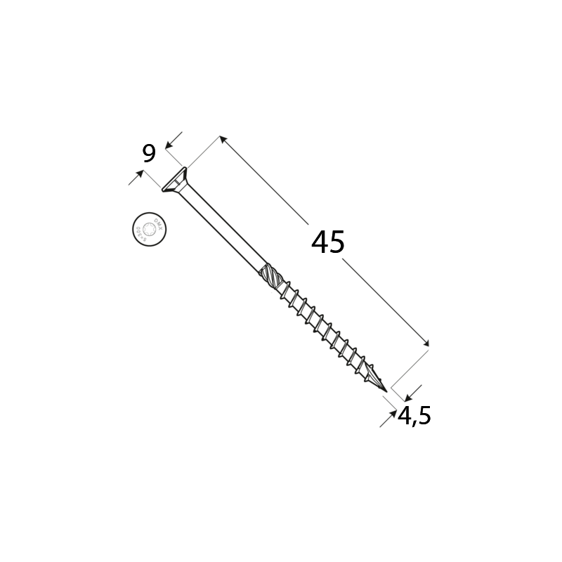 Wkręt ciesielski z łbem stożkowym 4,5 mm - CS - 200 szt DMX - 8