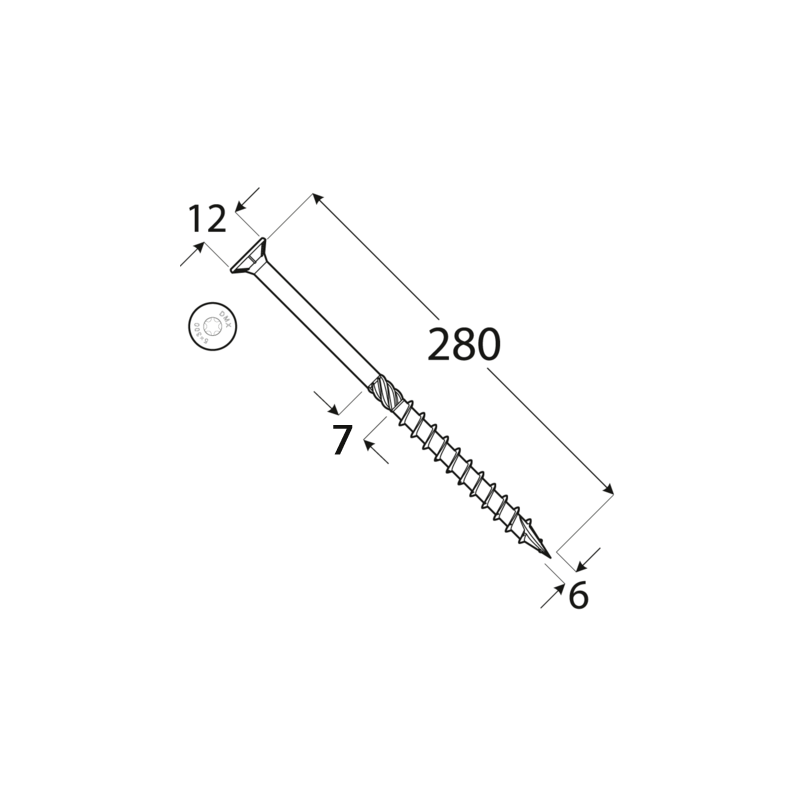 Wkręt ciesielski z łbem stożkowym 6mm - CS - karton DMX - 21