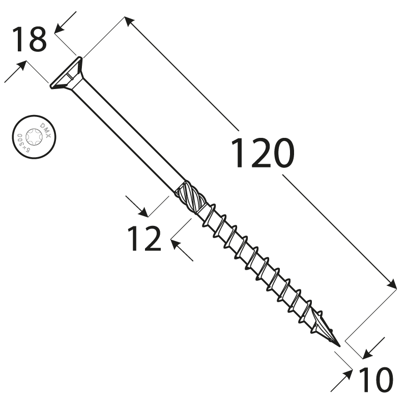 Wkręt ciesielski z łbem stożkowym 10mm - CS - karton DMX - 9