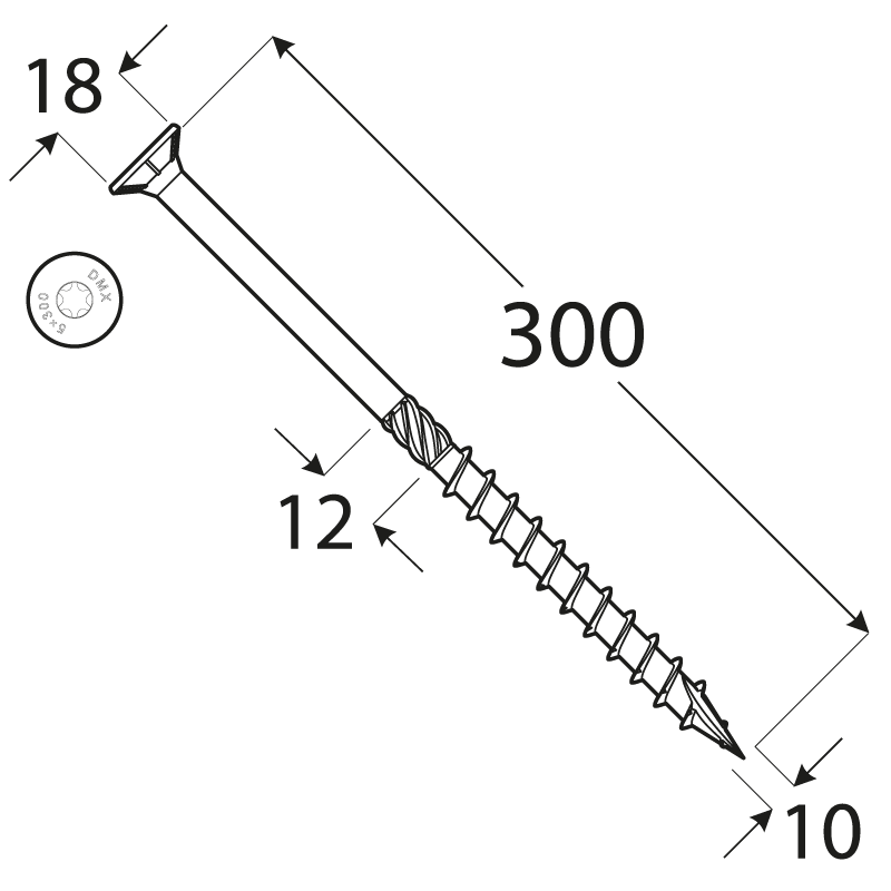Wkręt ciesielski z łbem stożkowym 10mm - CS - karton DMX - 18