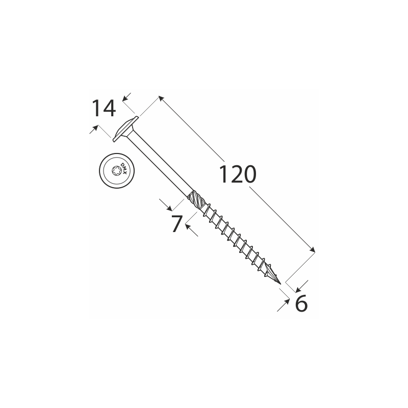 Wkręt ciesielski z łbem talerzowym 6mm - CT - karton DMX - 12