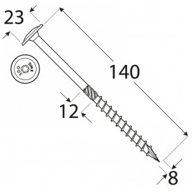 Wkręt ciesielski z łbem talerzowym 8mm - CT - karton DMX - 15