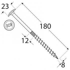 Wkręt ciesielski z łbem talerzowym 8mm - CT - karton DMX - 17