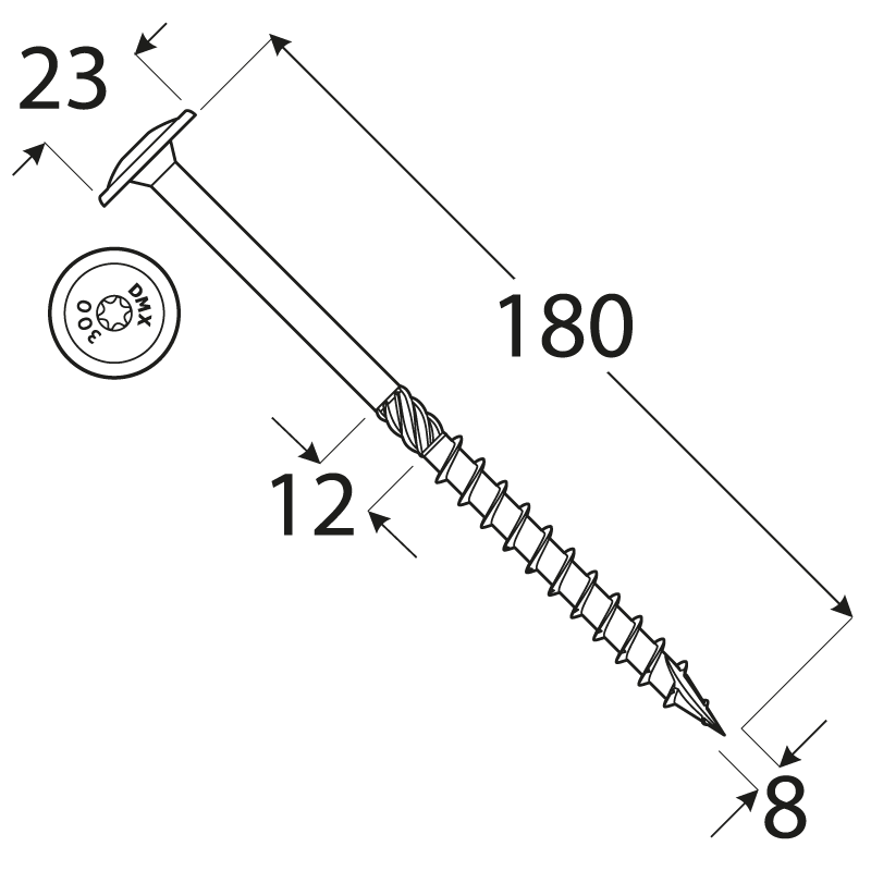 Wkręt ciesielski z łbem talerzowym 8mm - CT - karton DMX - 17