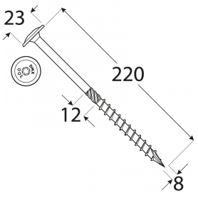 Wkręt ciesielski z łbem talerzowym 8mm - CT - karton DMX - 19