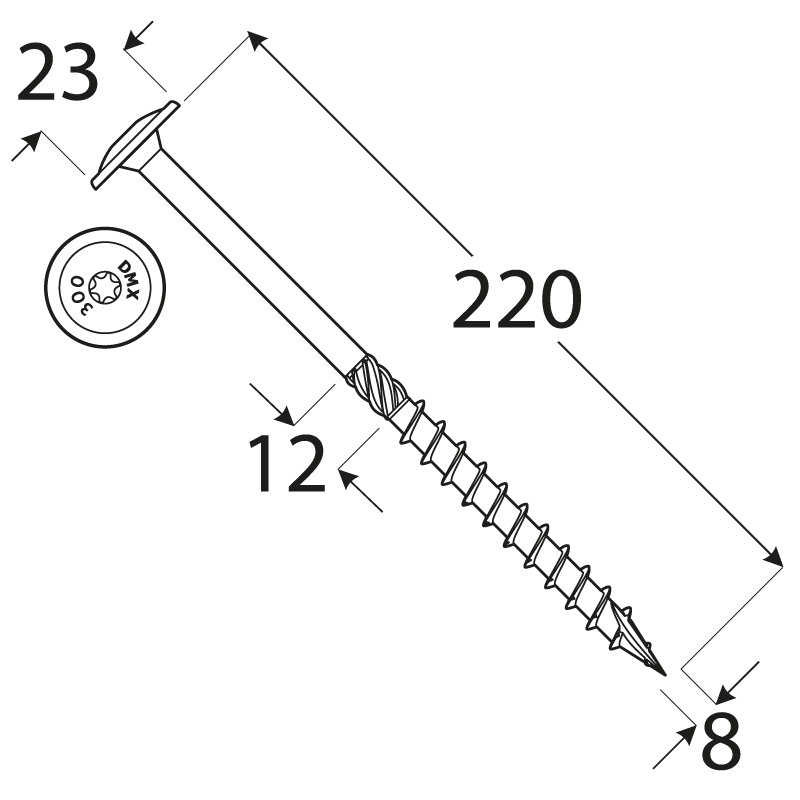 Wkręt ciesielski z łbem talerzowym 8mm - CT - karton DMX - 19