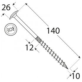 Wkręt ciesielski z łbem talerzowym 10mm - CT - karton DMX - 12