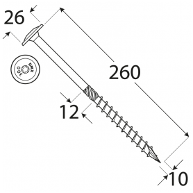 Wkręt ciesielski z łbem talerzowym 10mm - CT - karton DMX - 18