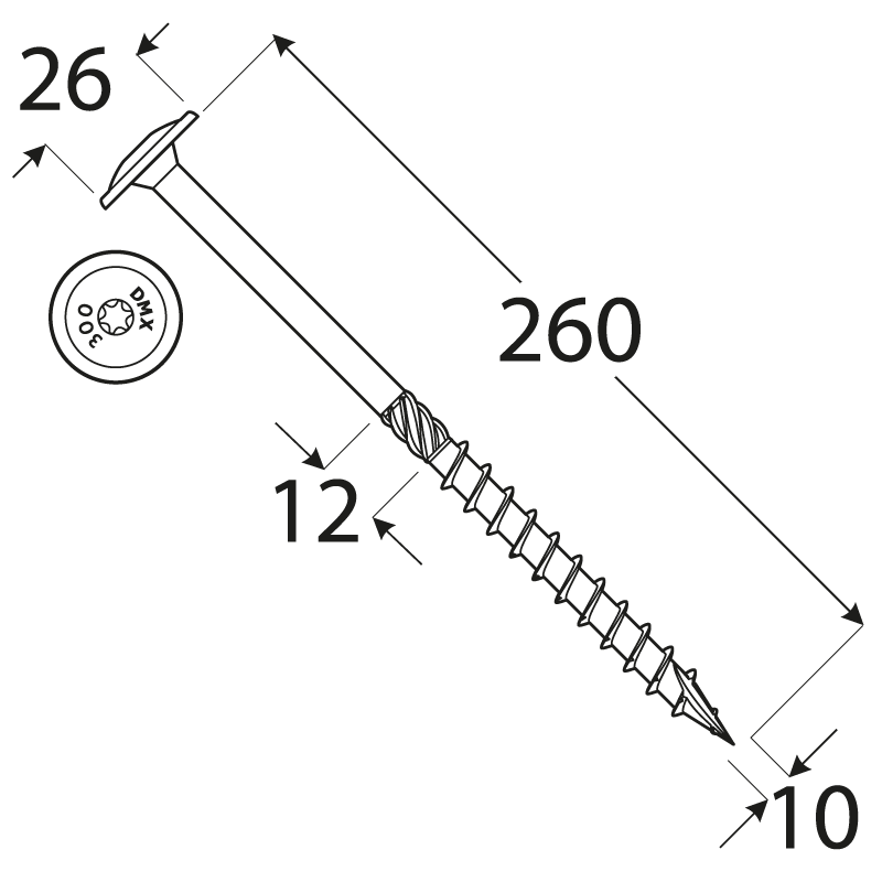 Wkręt ciesielski z łbem talerzowym 10mm - CT - karton DMX - 18