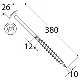 Wkręt ciesielski z łbem talerzowym 10mm - CT - karton DMX - 24