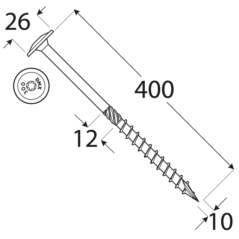 Wkręt ciesielski z łbem talerzowym 10mm - CT - karton DMX - 25