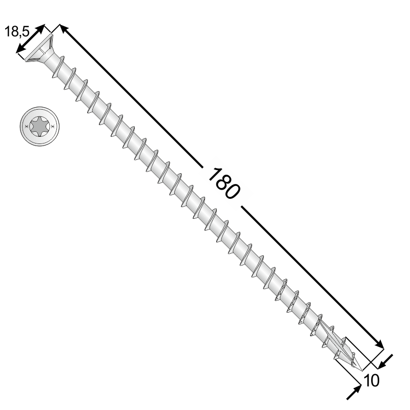 Wkręt ciesielski, pełny gwint łeb stożkowy 10mm - CPS - karton 50 szt DMX - 4