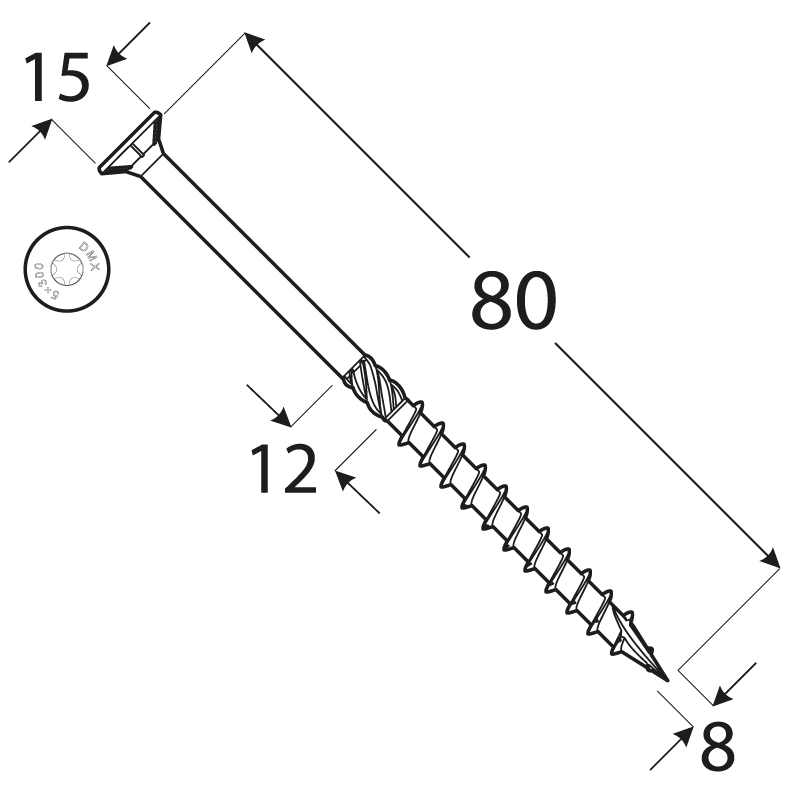 Wkręt ciesielski z łbem stożkowym 8mm - CS - karton DMX - 11